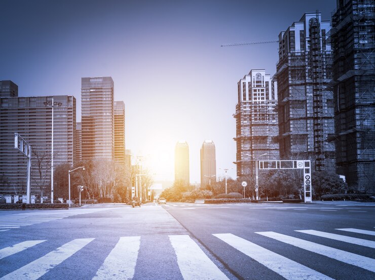 Foto grátis pôr do sol na cidade com arranha-céus