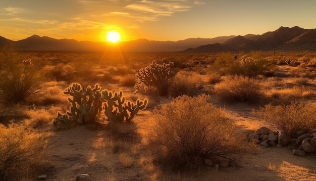 Foto grátis pôr-do-sol sobre a árida paisagem africana uma cena majestosa e tranquila gerada pela inteligência artificial