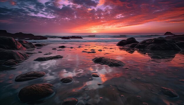 Pôr do sol sobre águas tranquilas, beleza natural revelada gerada por IA