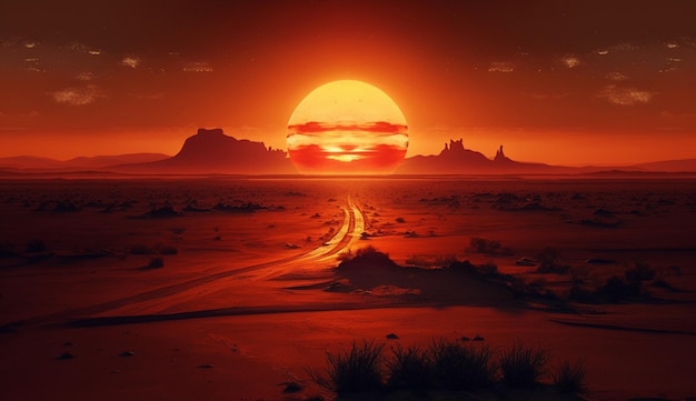 Pôr do sol sobre silhuetas de Monument Valley majestosamente erodidas arenito generativo AI