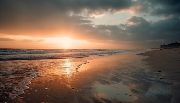 Pôr do sol sobre uma paisagem marítima tranquila, um paraíso tropical gerado por IA