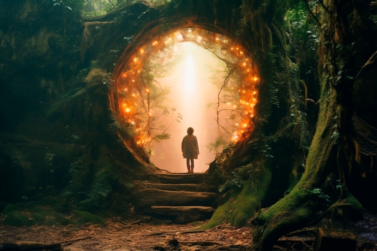 Foto grátis porta que leva ao mundo mágico .