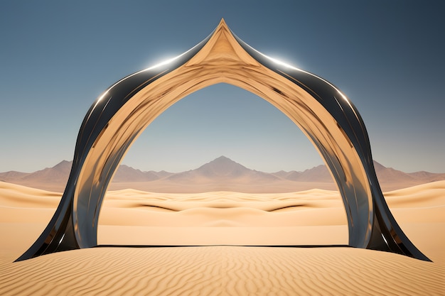 Portão ou portal de estilo fantasia com paisagem desértica.