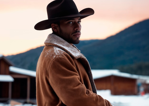 Foto grátis portrait of cowboy with out of focus background