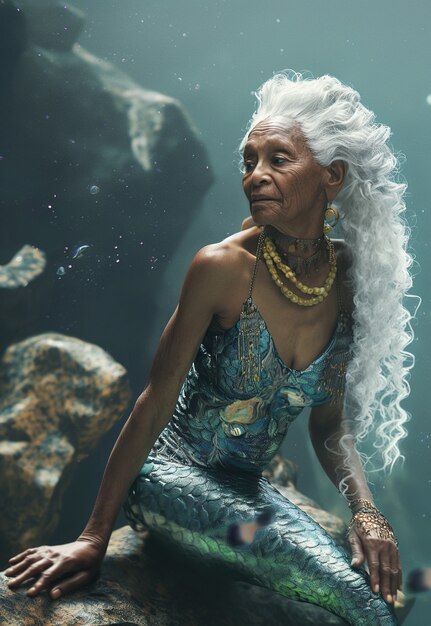 Foto grátis portrait of fantasy senior woman as a mermaid