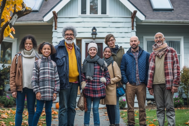 Foto grátis portrait of multi-generational family sharing a house due to unaffordable price increase in the housing market