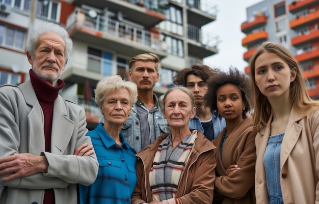 Foto grátis portrait of multi-generational family sharing household space due to expensive housing prices