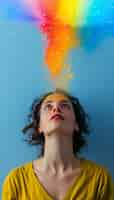 Foto grátis portrait of person with rainbow colors symbolizing thoughts of the adhd brain