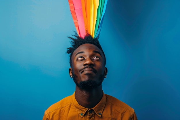 Foto grátis portrait of person with rainbow colors symbolizing thoughts of the adhd brain