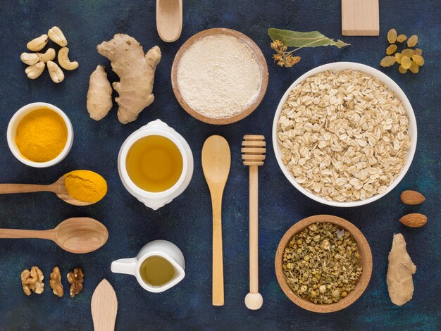 Postura plana de ervas medicinais e especiarias