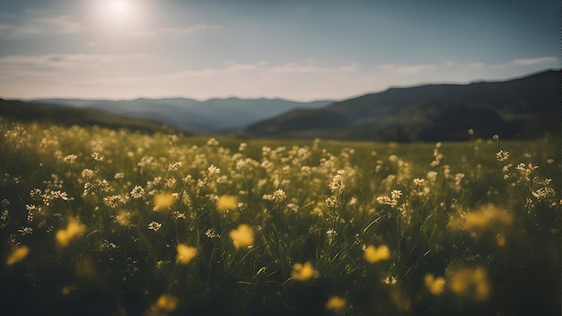 Foto grátis prado com flores amarelas nas montanhas paisagem de verão