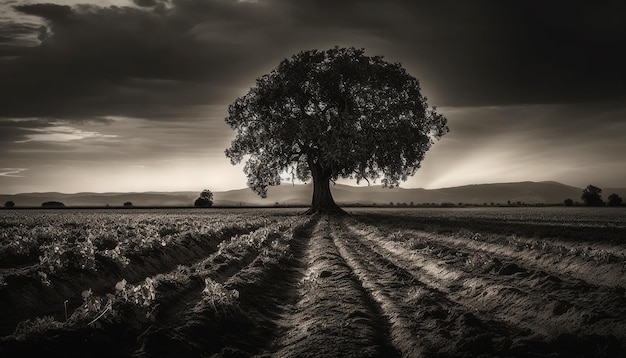 Foto grátis prado de trigo tranquilo ao entardecer iluminado por trás gerado por ia