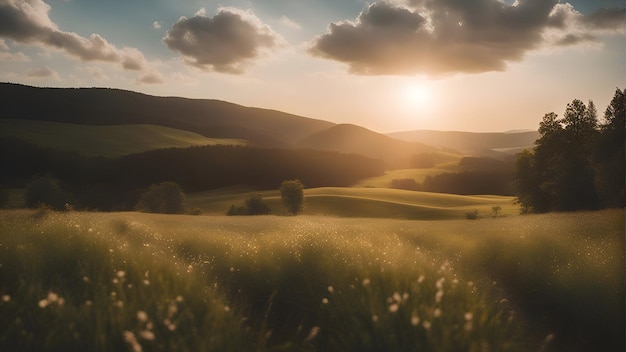 Foto grátis prado nas montanhas dos cárpatos ao pôr do sol bela paisagem