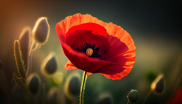 Foto grátis prado vibrante de flores silvestres ao pôr do sol flores roxas generativas ai