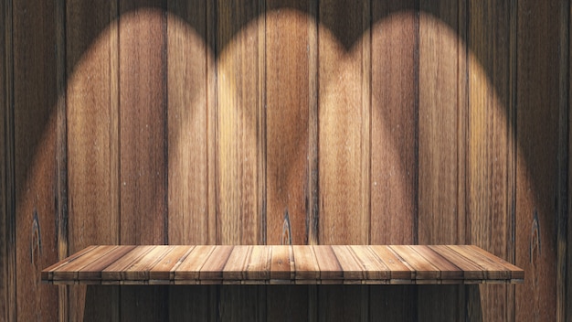 Foto grátis prateleira de madeira 3d com holofotes brilhando