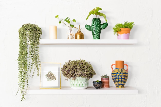 Foto grátis prateleira de plantas, decoração interna para casa