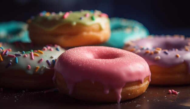 Prato de rosquinha colorida, uma doce tentação de indulgência gerada por IA