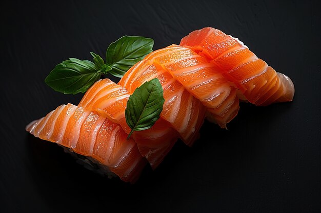 Prato de sushi de frutos do mar altamente detalhado com fundo preto simples