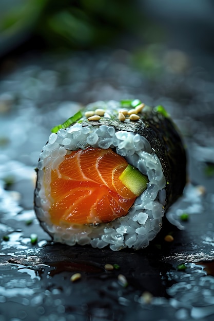 Foto grátis prato de sushi de frutos do mar com detalhes e fundo preto simples