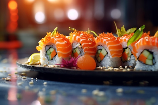 Foto grátis prato de sushi de perto isolado fundo de luz refeições deliciosas