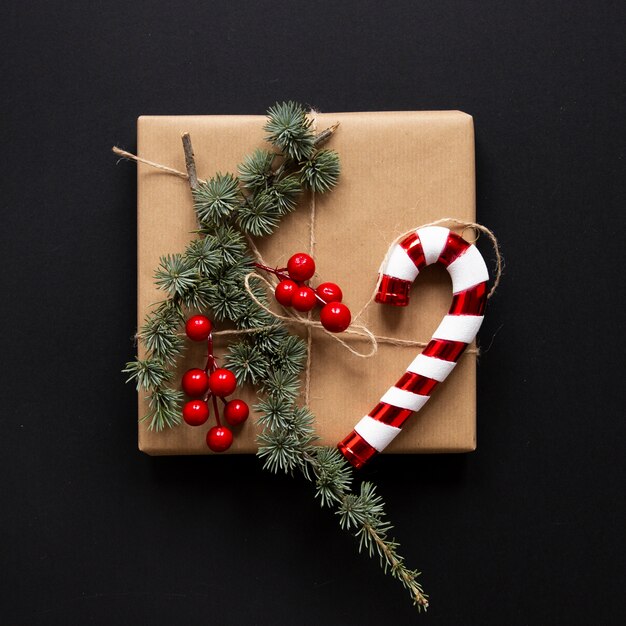 Presente embrulhado com decorações de natal