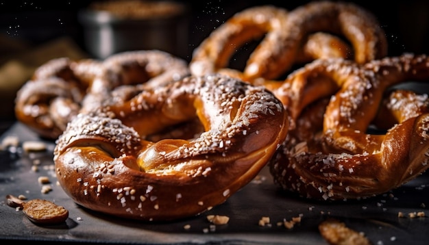 Pretzels caseiros recém-assados gourmet sweet indulgence gerados por ia