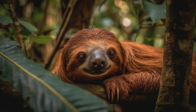 Foto grátis primata peludo sentado no galho parecendo fofo gerado por ia