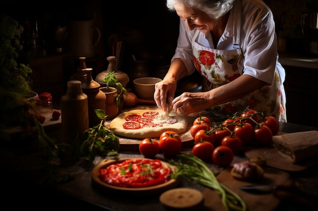 Foto grátis primeiro plano da avó a cozinhar.