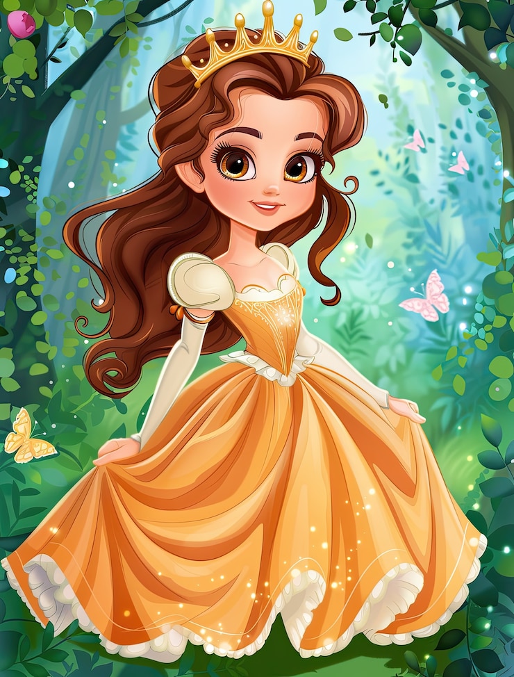 Foto grátis princesa de desenho animado bonita com uma natureza linda