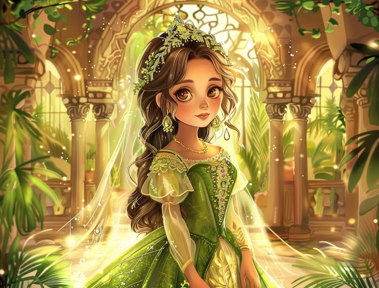Foto grátis princesa de desenho animado bonita com uma natureza linda