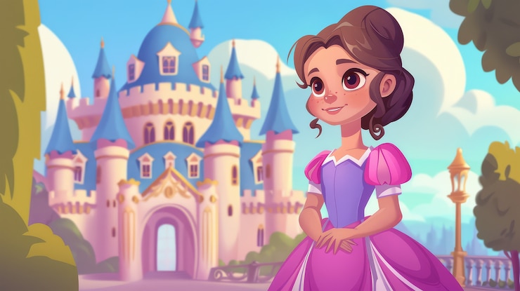 Foto grátis princesa de desenho animado bonita com uma natureza linda