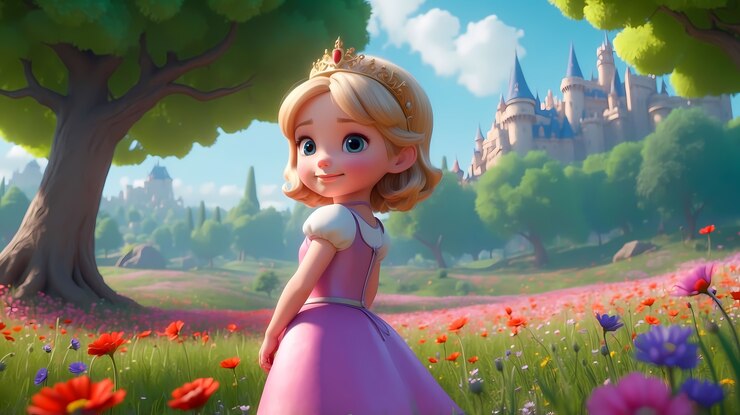 Foto grátis princesa de desenho animado bonita vestindo um vestido bonito