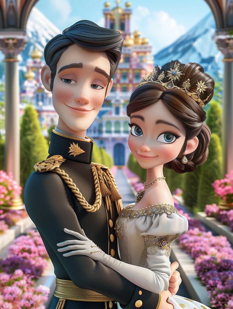 Foto grátis princesa e príncipe de desenhos animados 3d