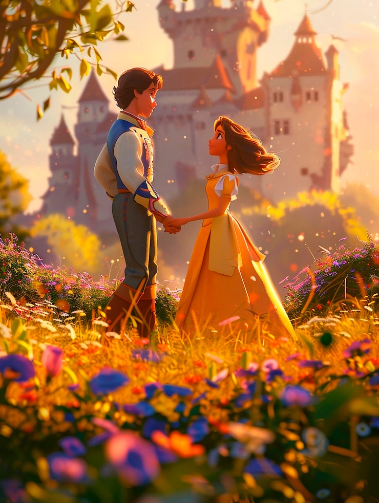 Foto grátis princesa e príncipe de desenhos animados 3d