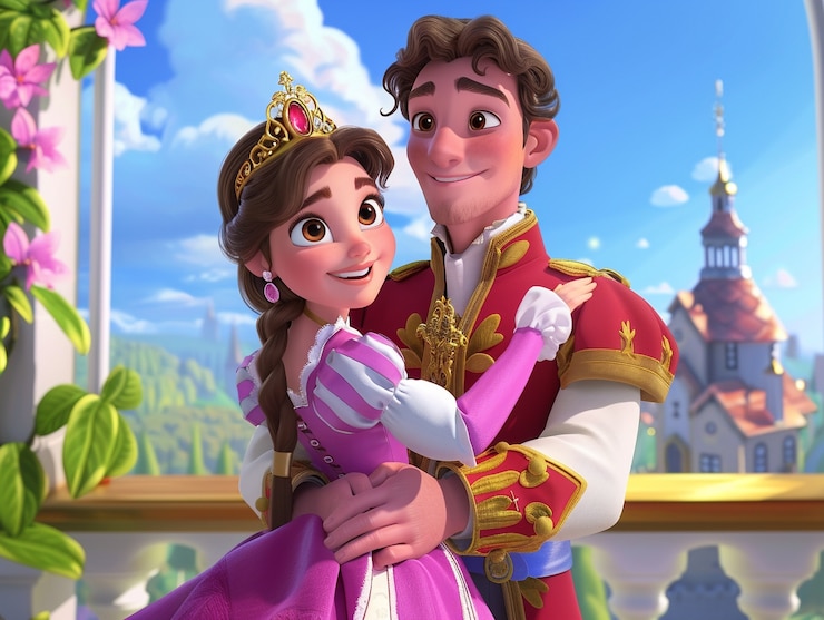 Foto grátis princesa e príncipe de desenhos animados 3d