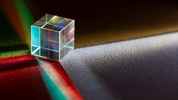 Foto grátis prisma cúbico e luzes copiam espaço