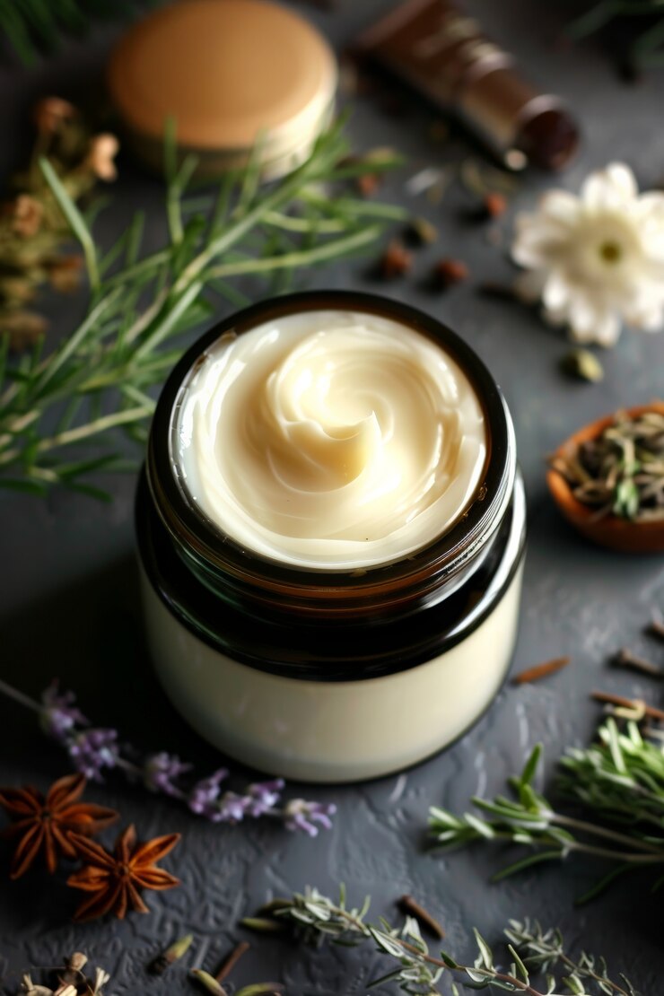 Produto cosmético orgânico com estética de sonho e fundo fresco