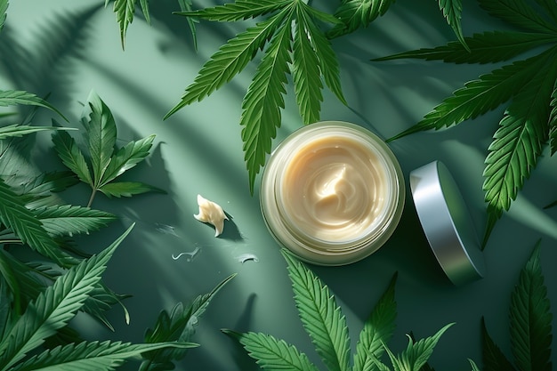 Foto grátis produtos cosméticos com folhas de maconha