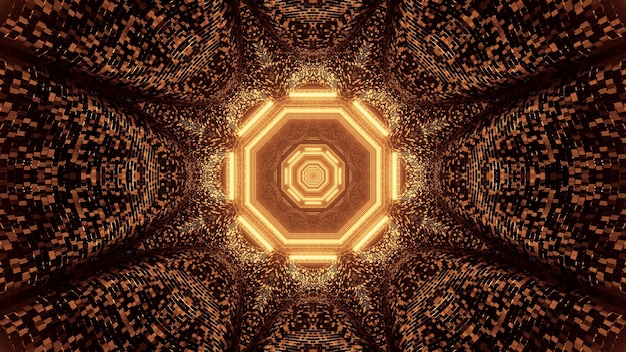 Foto grátis projeção virtual de luzes douradas formando um padrão octogonal