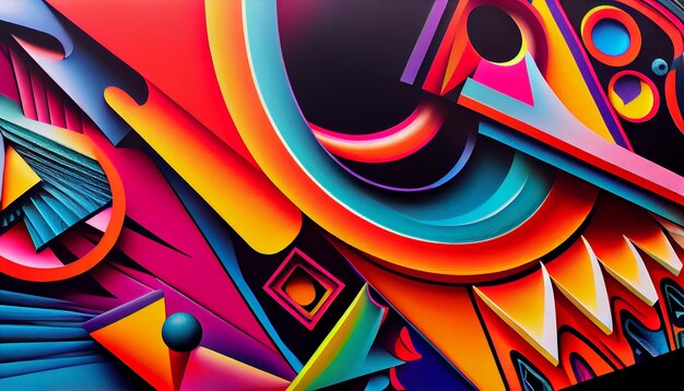 Projeto de ilustração multicolorida abstrata com curvas vibrantes e listras AI generativa