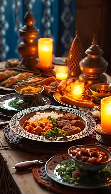 Foto grátis próximo da apetitosa refeição do ramadã