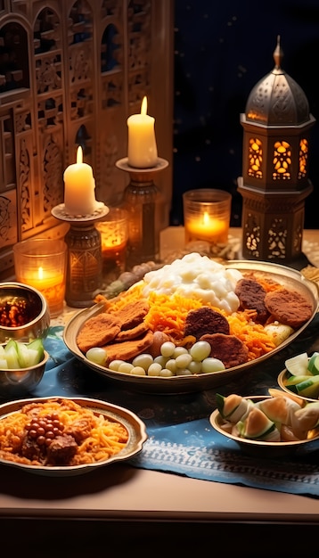 Foto grátis próximo da apetitosa refeição do ramadã