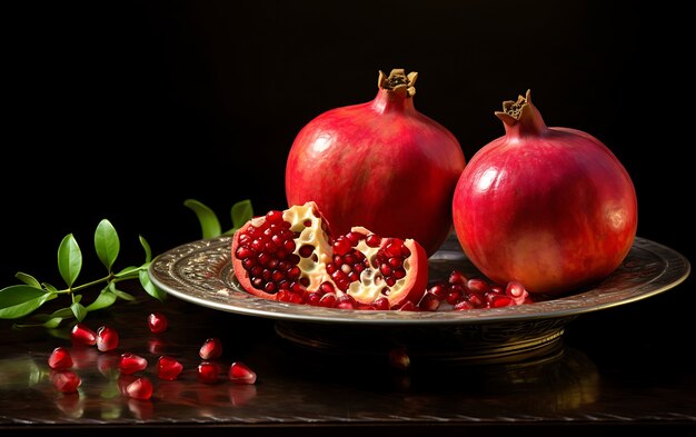 Próximo plano da fruta sazonal da romã para o inverno