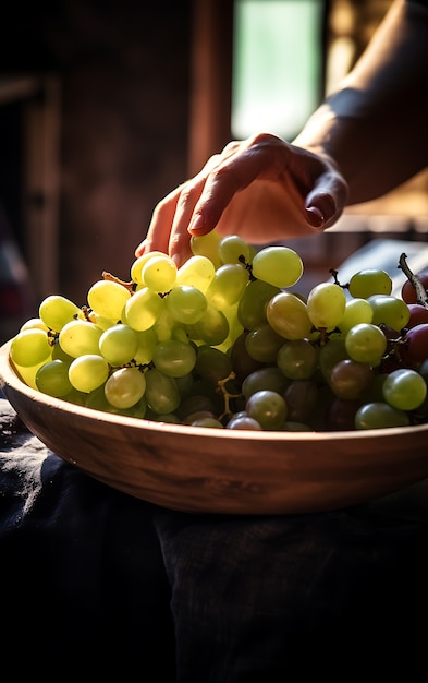 Próximo plano das uvas, frutas de temporada para o inverno