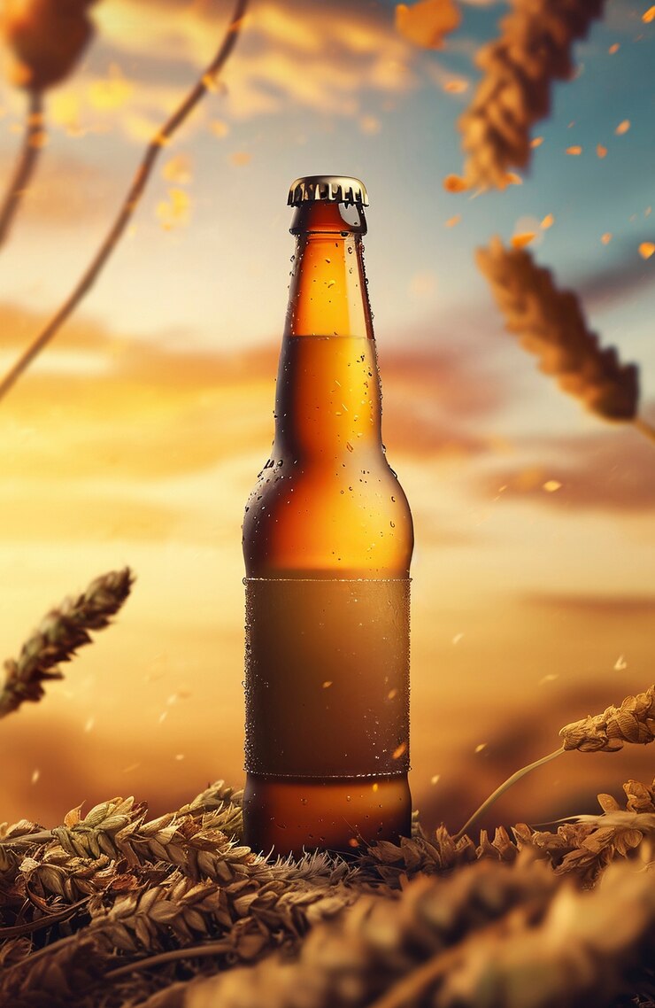 Publicidade de cerveja com garrafa flutuante