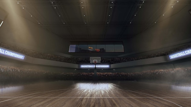 Quadra de basquete com fã de pessoas Arena esportiva renderizar ilustração 3D