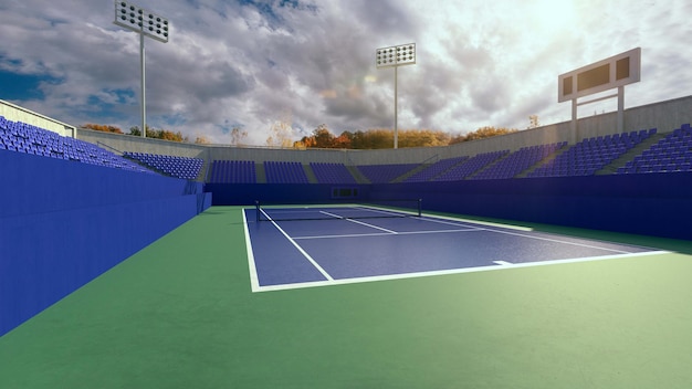 Quadra de tênis renderizar ilustração 3d