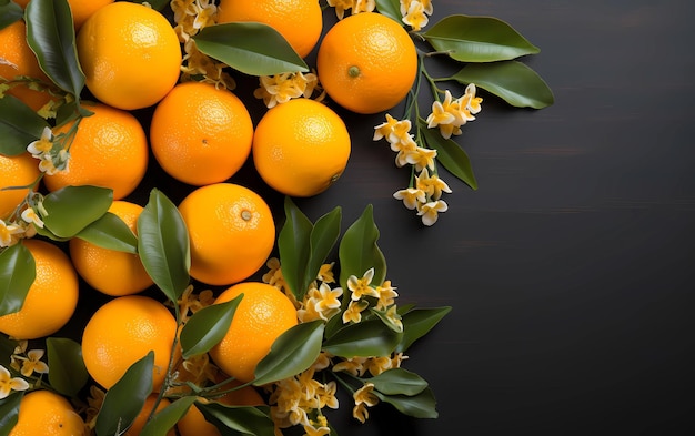 Foto grátis quadro de borda de laranjas maduras e espaço para texto em fundo