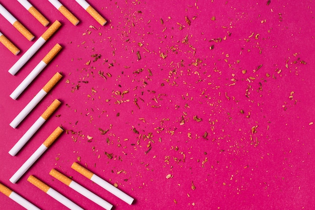 Foto grátis quadro de cigarros em fundo rosa