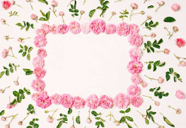 Foto grátis quadro de flores rosa entre conjunto de belas flores e folhas